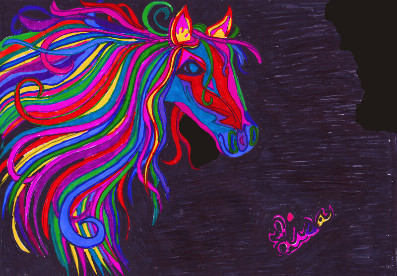 Colorful Horse Head — Black