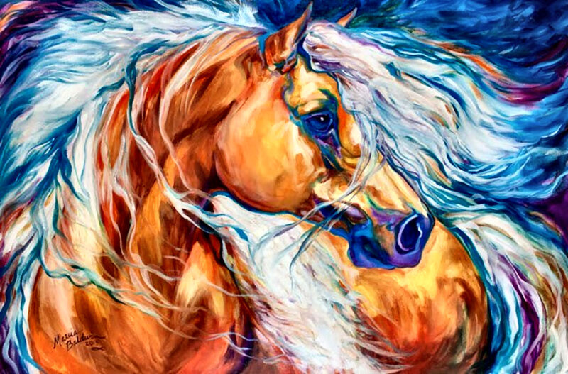 Colorful Horse Painting — Blue, Dynamic