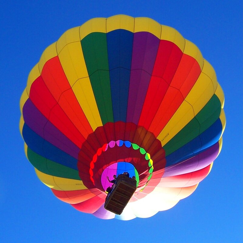 Colorful hot air balloon in flight