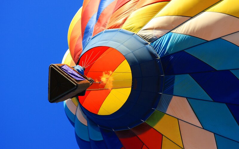 Colorful hot air balloon in flight