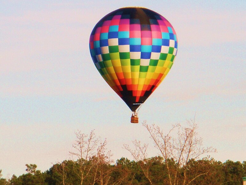 Colorful hot air balloon in sky