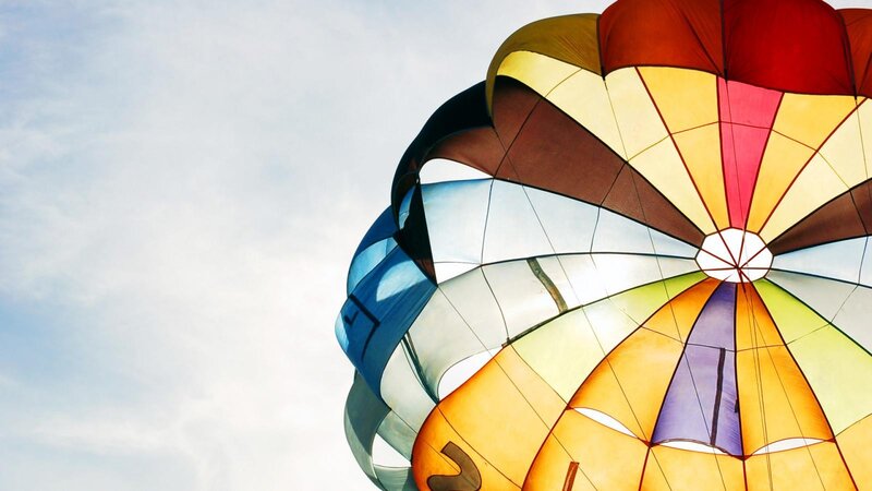 Colorful hot air balloon in sky