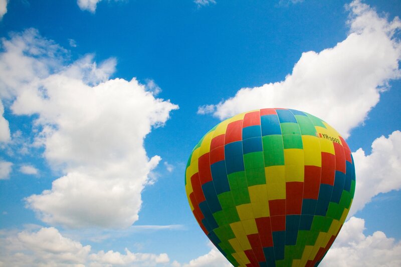 Colorful hot air balloon in sky