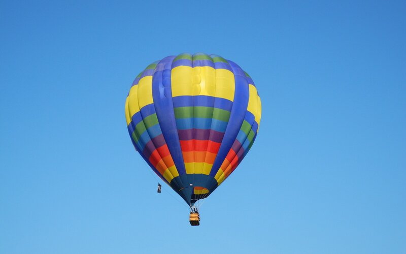 Colorful hot air balloon in sky