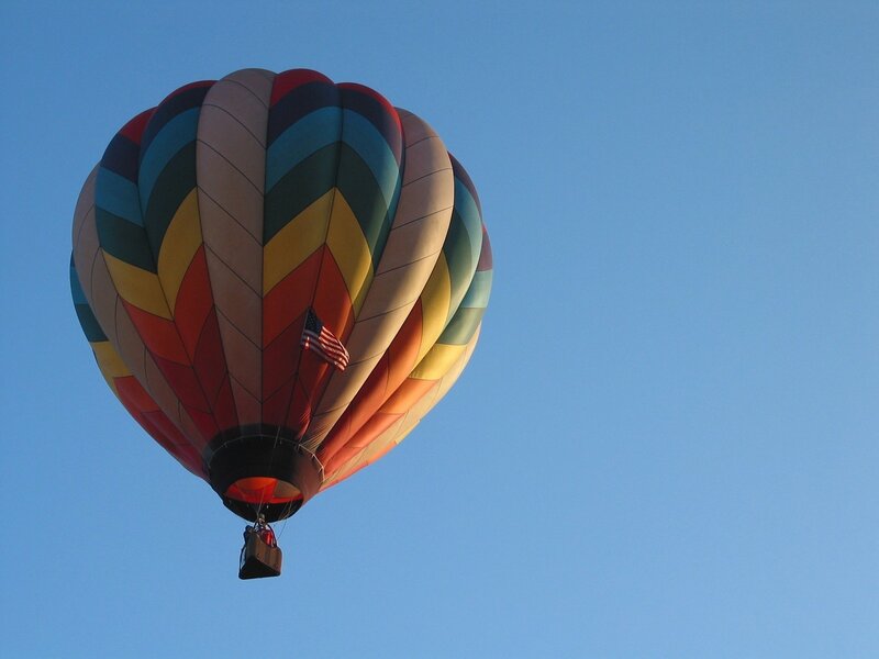 Colorful hot air balloon in sky