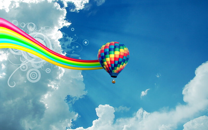 Colorful hot air balloon in sky