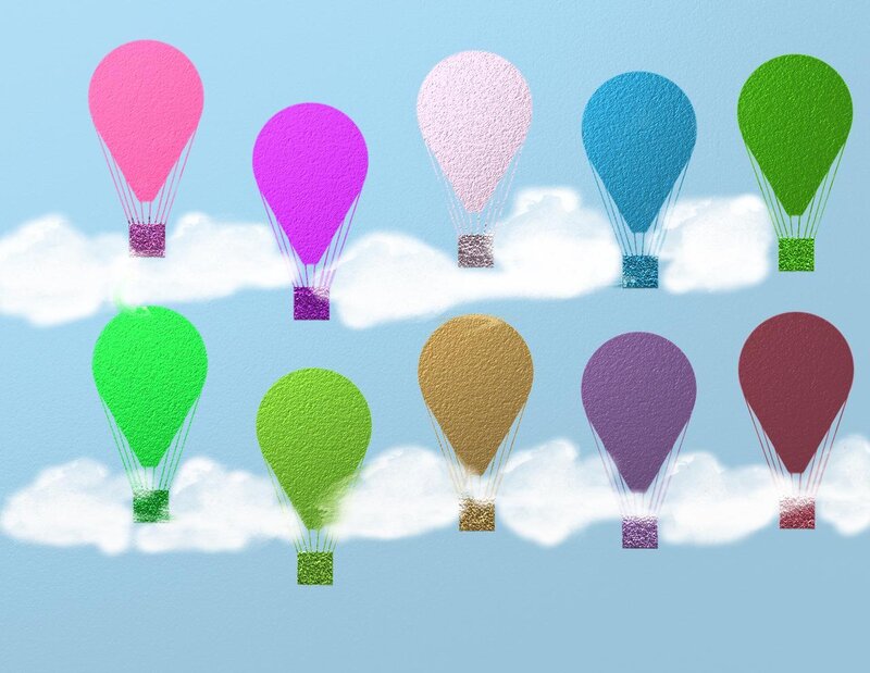 Colorful Hot Air Balloons — Blue, Playful