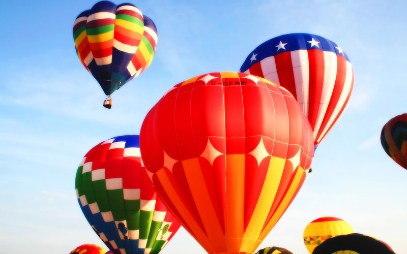 Colorful hot air balloons in flight