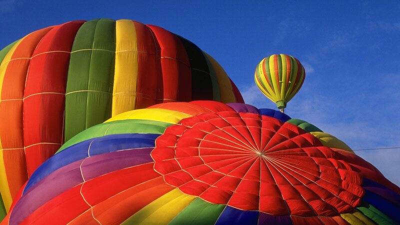 Colorful hot air balloons in flight