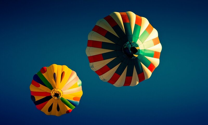 Colorful hot air balloons in sky