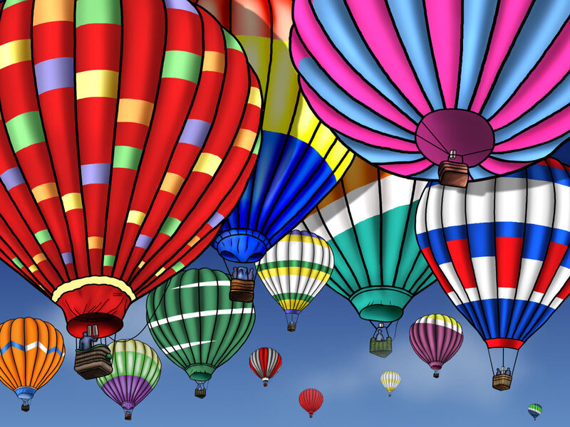 Colorful hot air balloons in sky