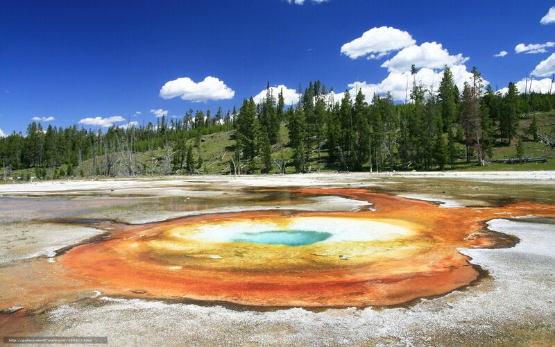 Colorful Hot Spring — Blue, Serene, Afternoon