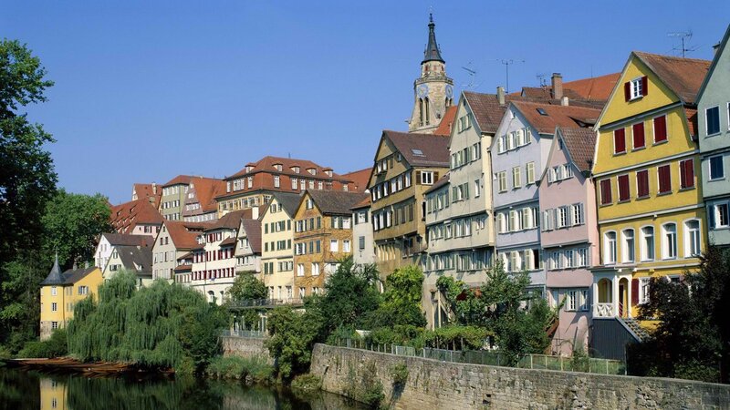 Colorful houses along a river in Germany
