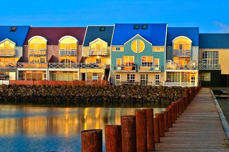 Colorful houses at a harbor