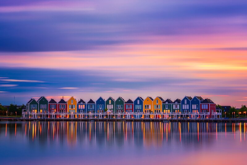 Colorful Houses at Dusk