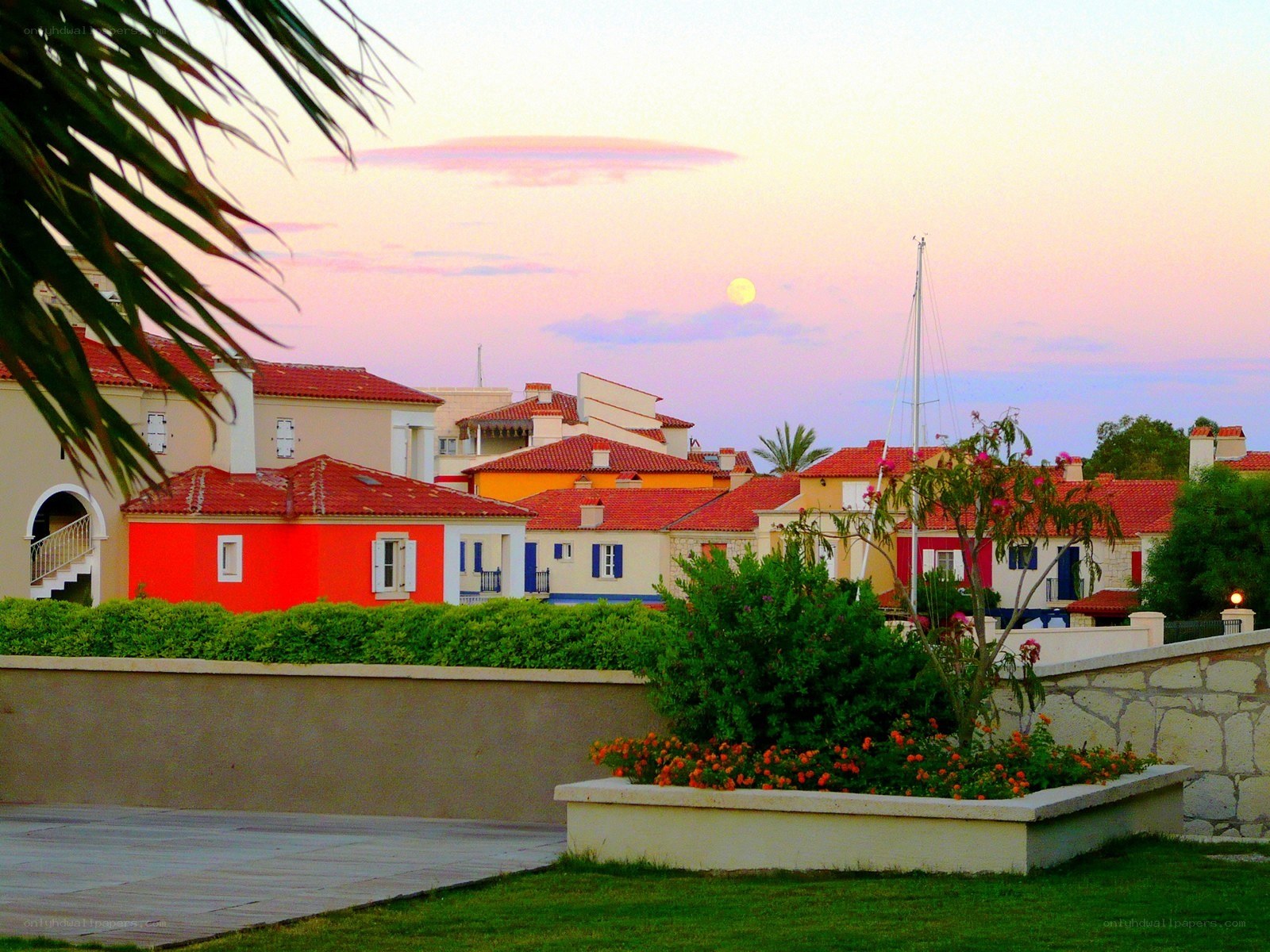 Colorful houses at sunset