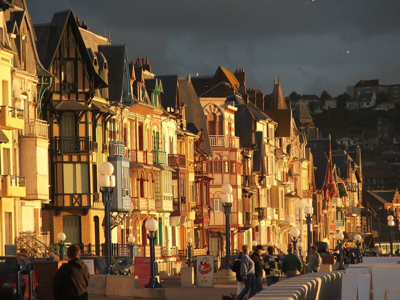 Colorful houses at sunset