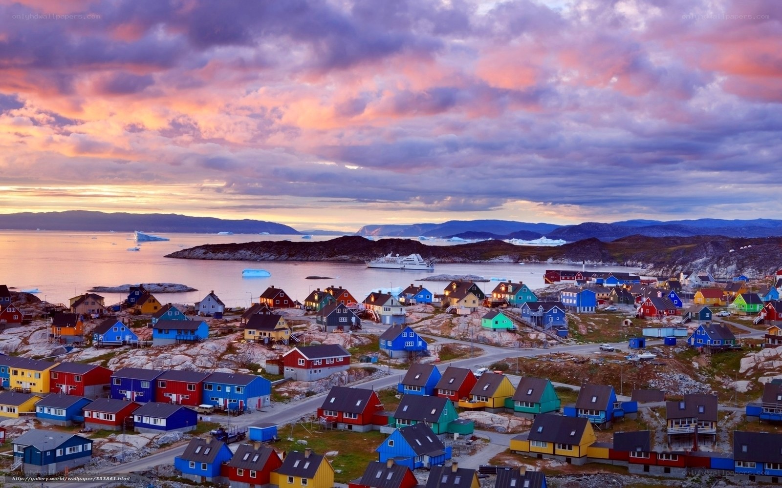 Colorful houses at sunset