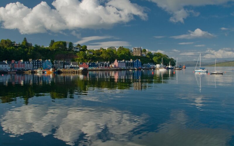 Colorful Houses by Harbor — Blue, Serene, Afternoon