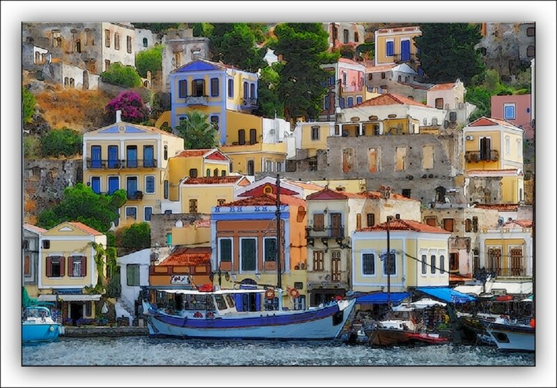 Colorful Houses by Harbor — Blue