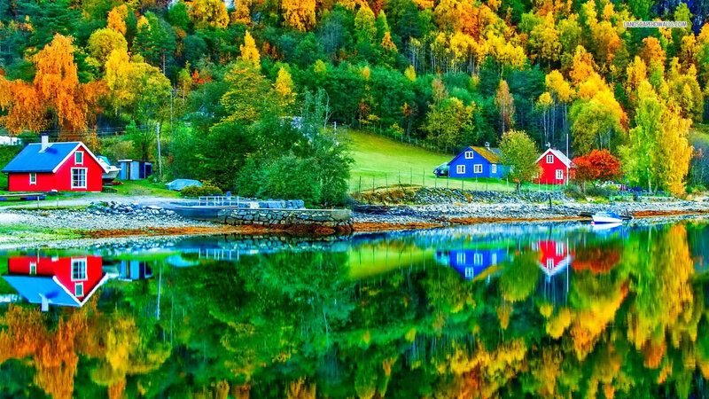 Colorful Houses by Lake — Red