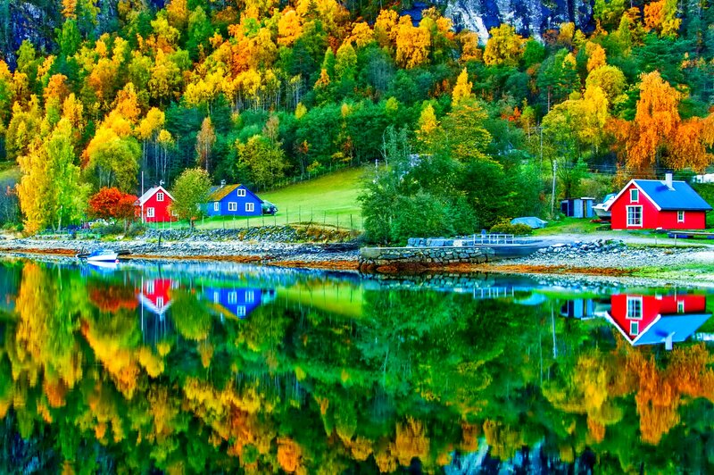Colorful Houses by Lake