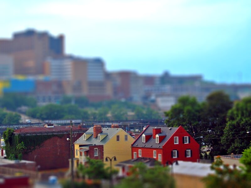Colorful houses in a cityscape