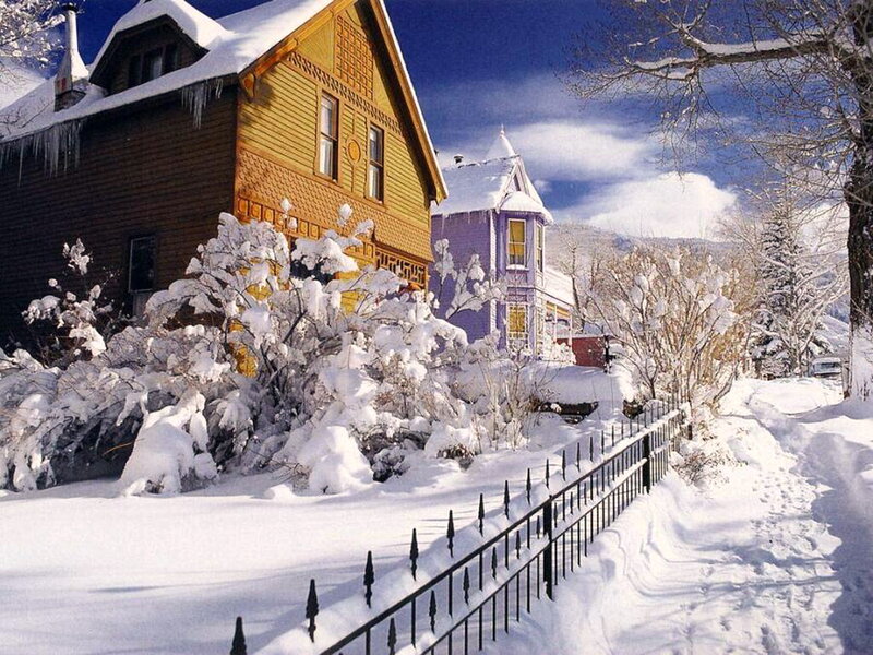 Colorful Houses in Snow — White