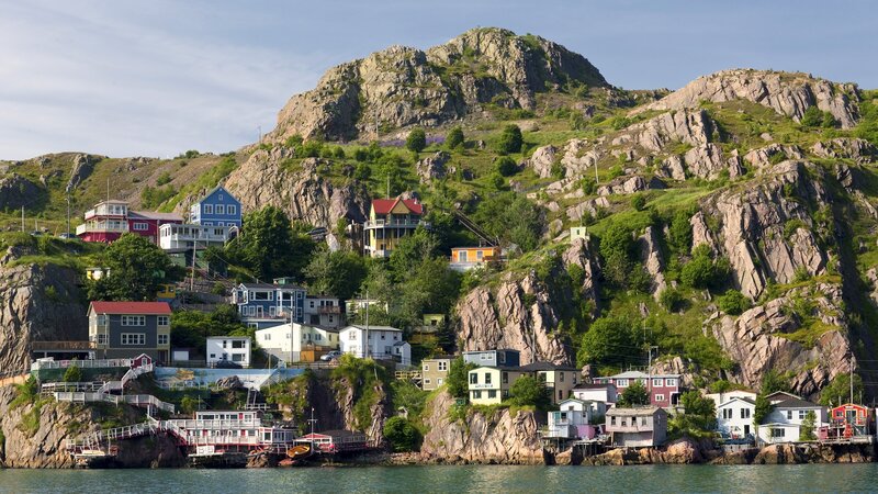 Colorful houses on a rocky hillside