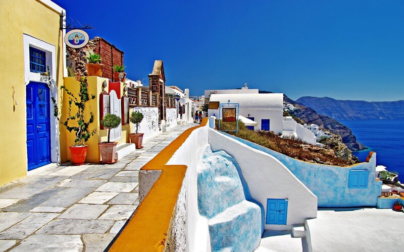 Colorful Houses on Cliff — White
