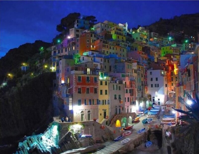 Colorful Houses on Hillside — Blue