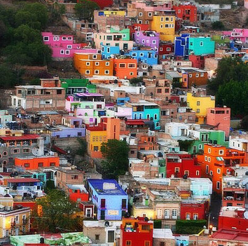 Colorful Houses on Hillside — Red