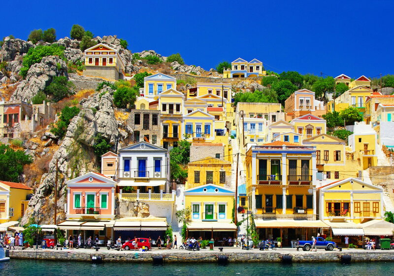 Colorful Houses on Hillside — Yellow