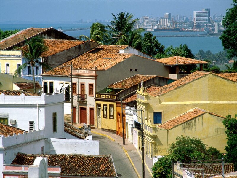 Colorful houses overlooking the harbor