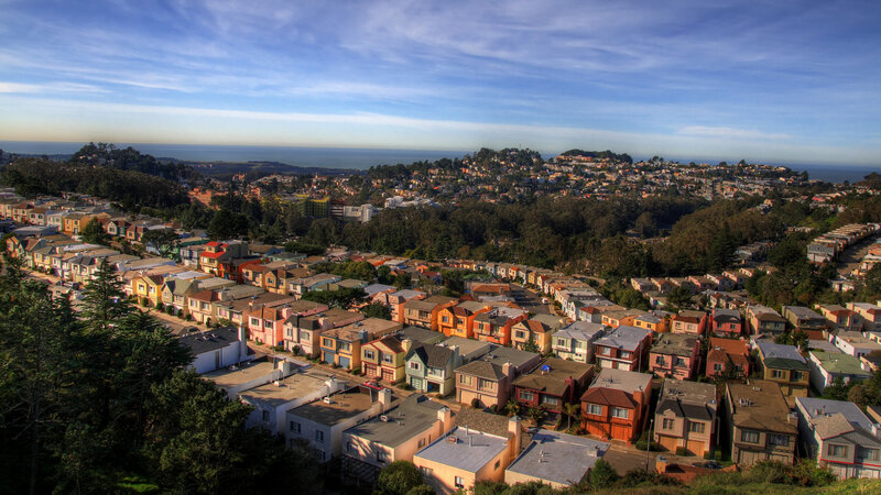 Colorful houses overlooking the ocean