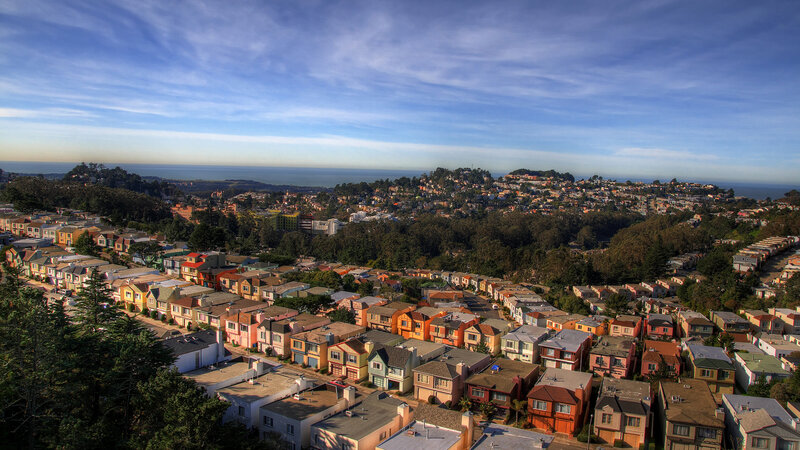 Colorful houses overlooking the ocean