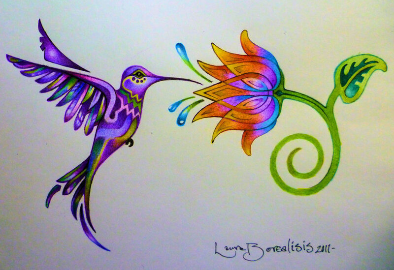 Colorful Hummingbird and Flower