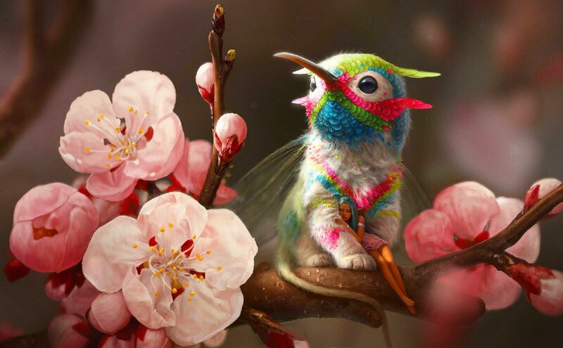 Colorful Hummingbird with Doll