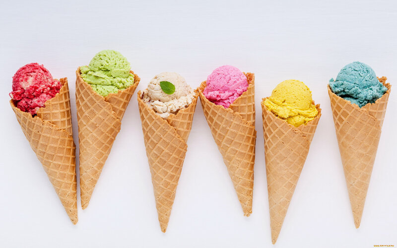 Colorful Ice Cream Cones — White