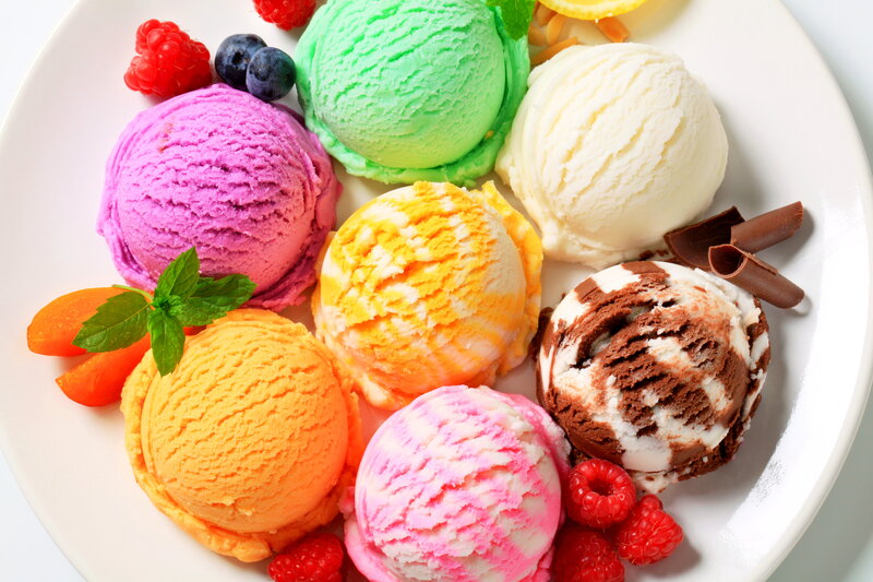 Colorful Ice Cream Scoops — White, Appetizing