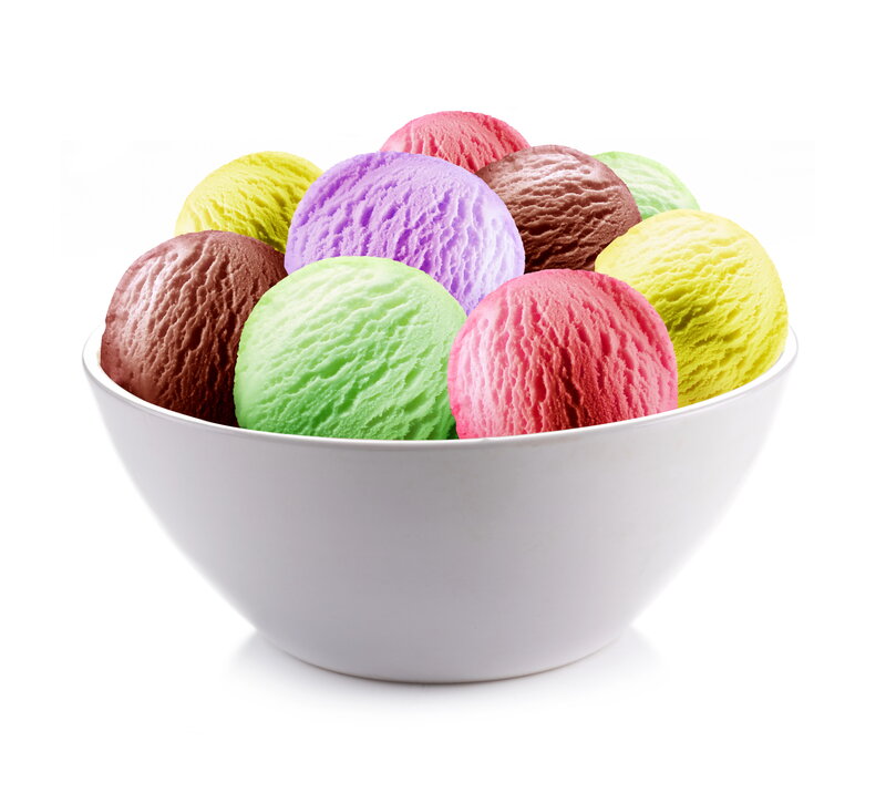 Colorful Ice Cream Scoops — White, Bright, Cheerful