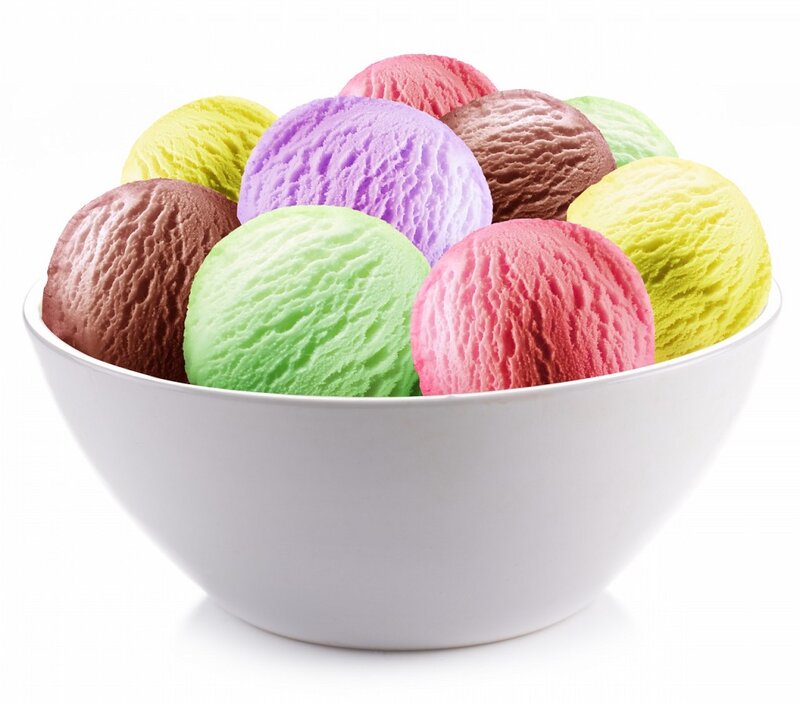 Colorful Ice Cream Scoops — White, Bright, Photograph