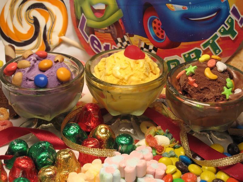 Colorful ice cream sundaes