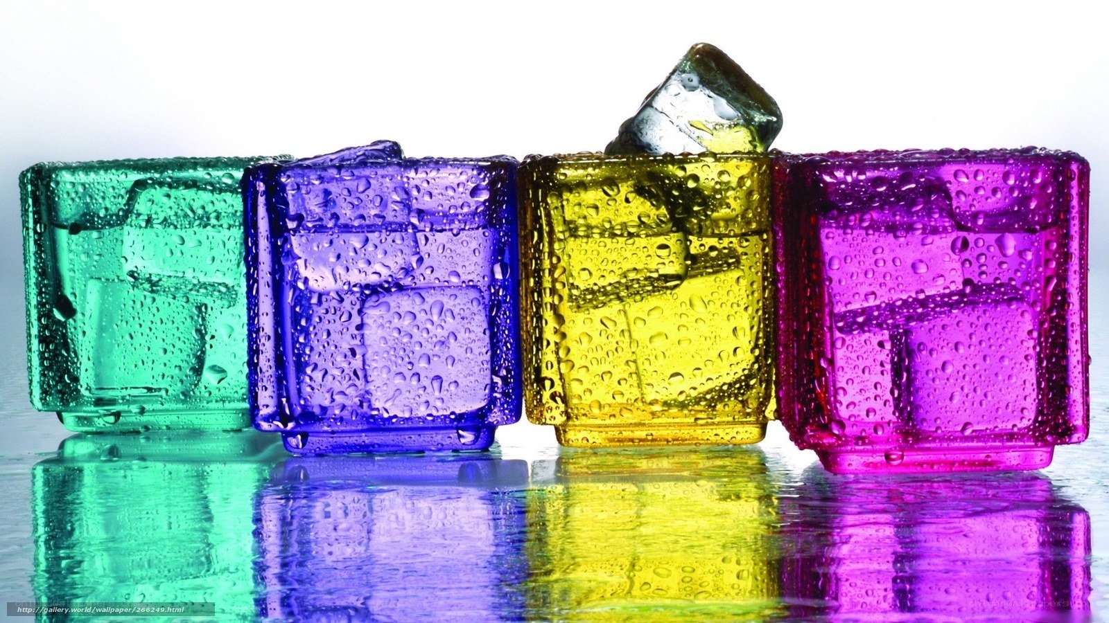 Colorful ice cubes with condensation