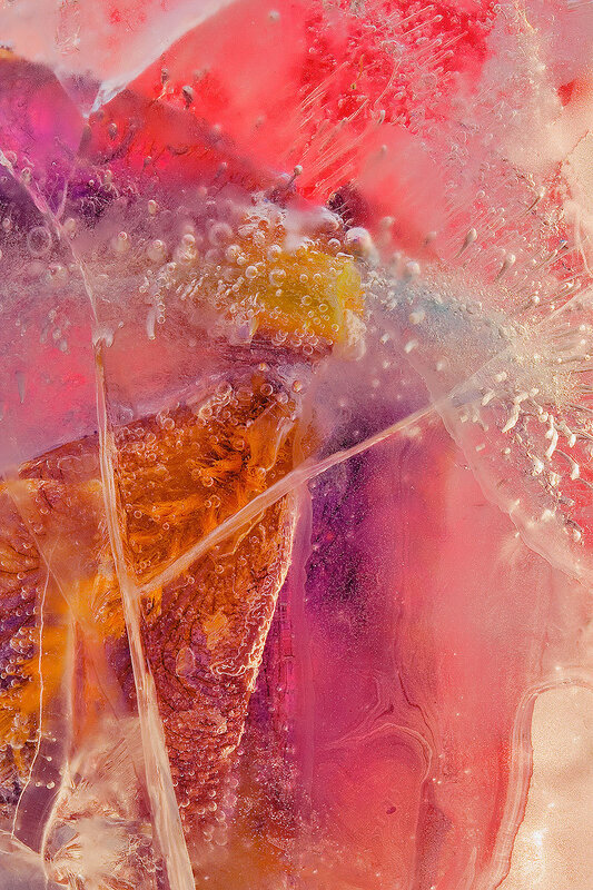 Colorful ice with bubbles