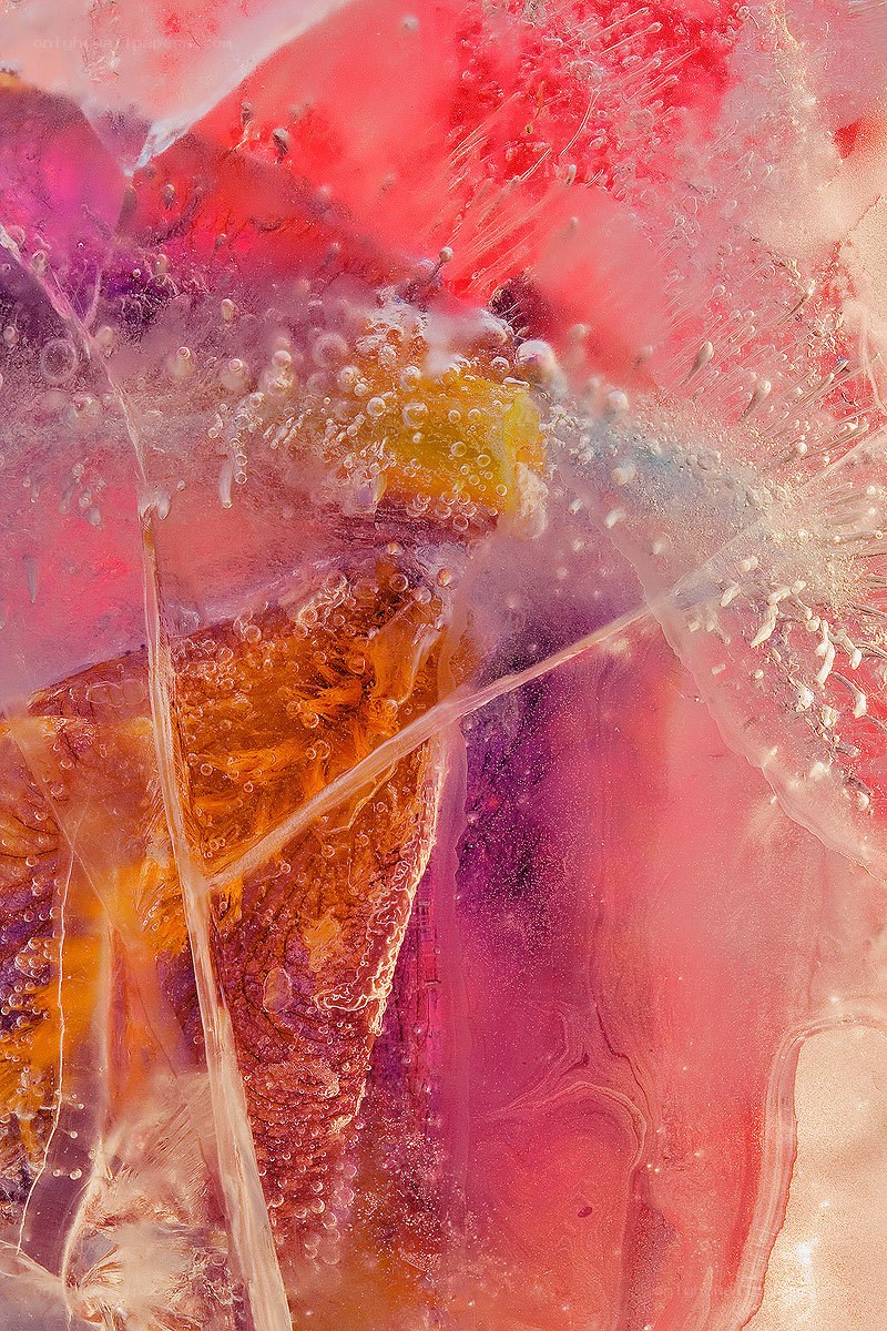 Colorful ice with bubbles