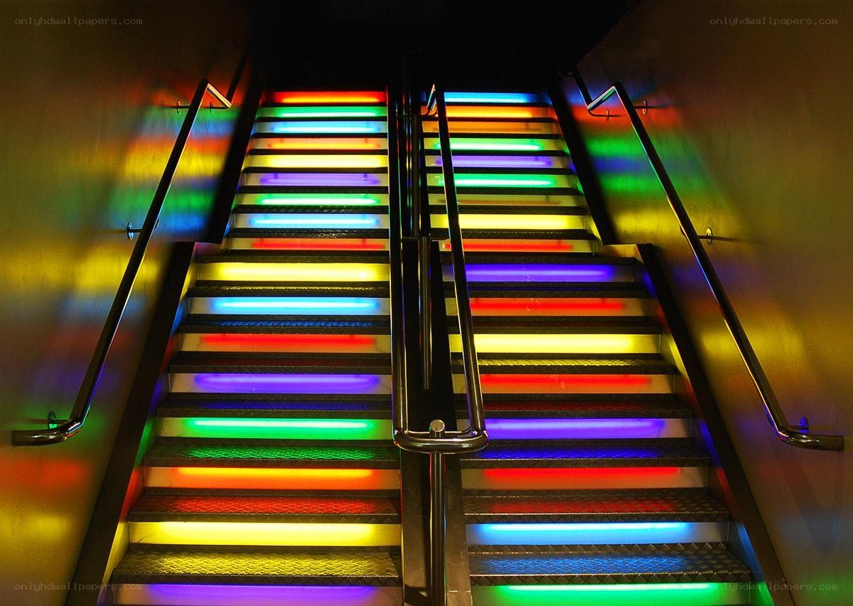Colorful illuminated staircase