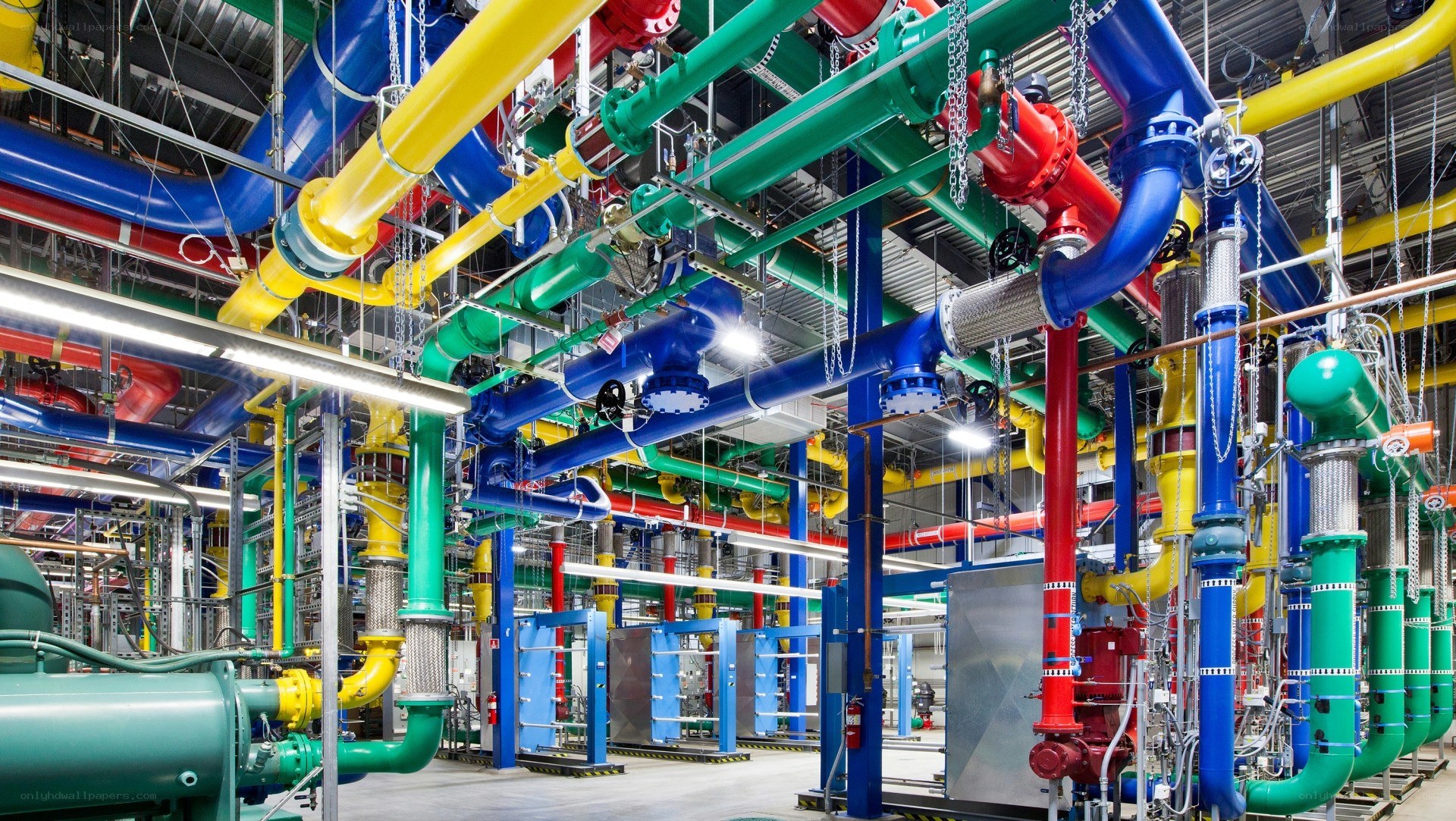 Colorful industrial piping system