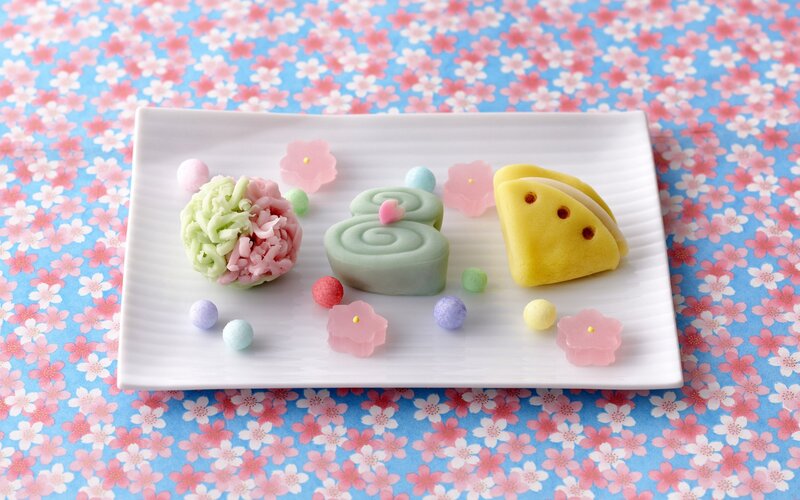 Colorful Japanese sweets on a plate