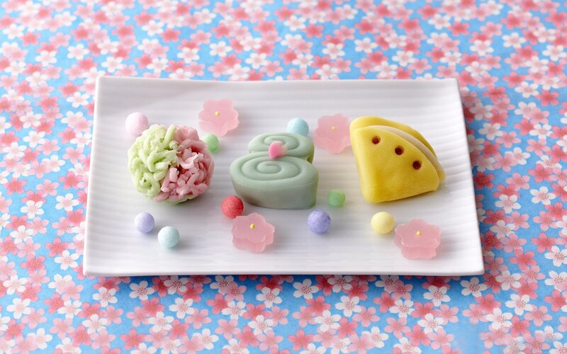 Colorful Japanese sweets on plate
